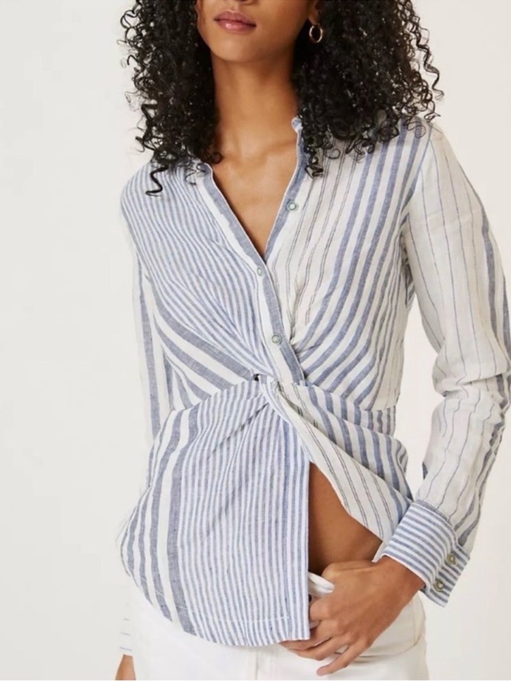 Anthropologie blue white shirt striped long sleeve 4
